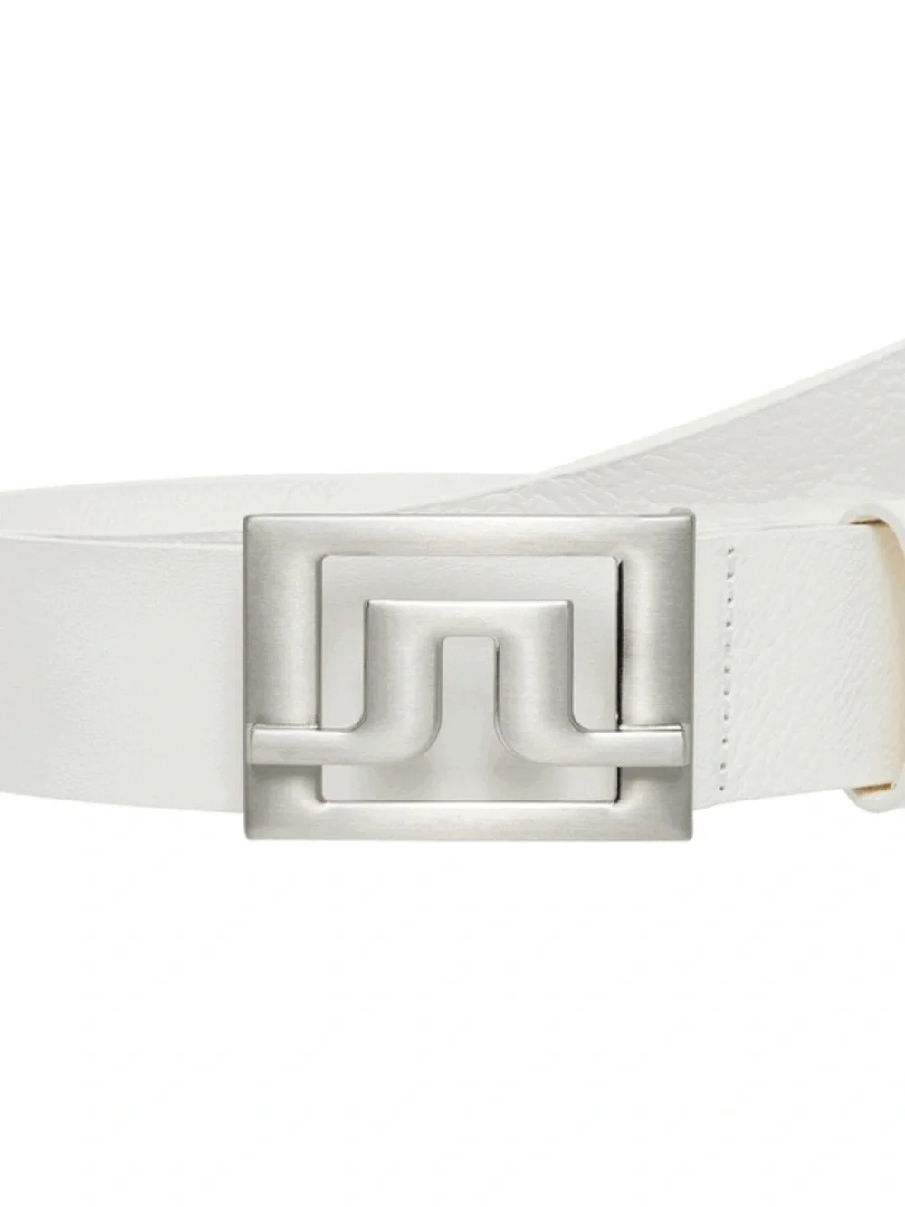 White Leather Men's Belt with Sculpted Silver Buckle